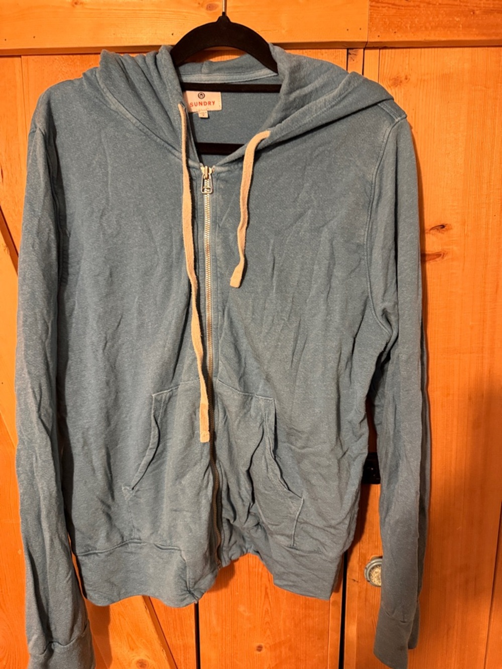 Sundry Light Blue Zip-Up Hoodie with Drawstring
